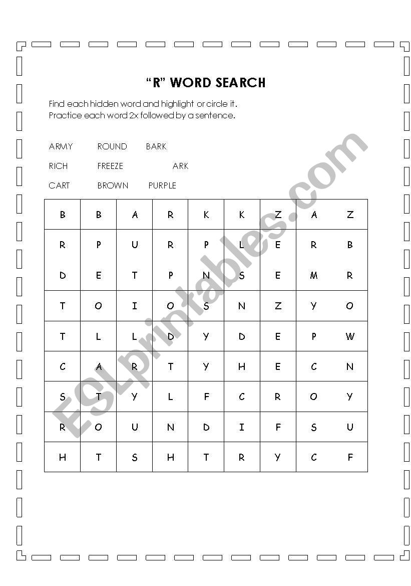 R word search worksheet
