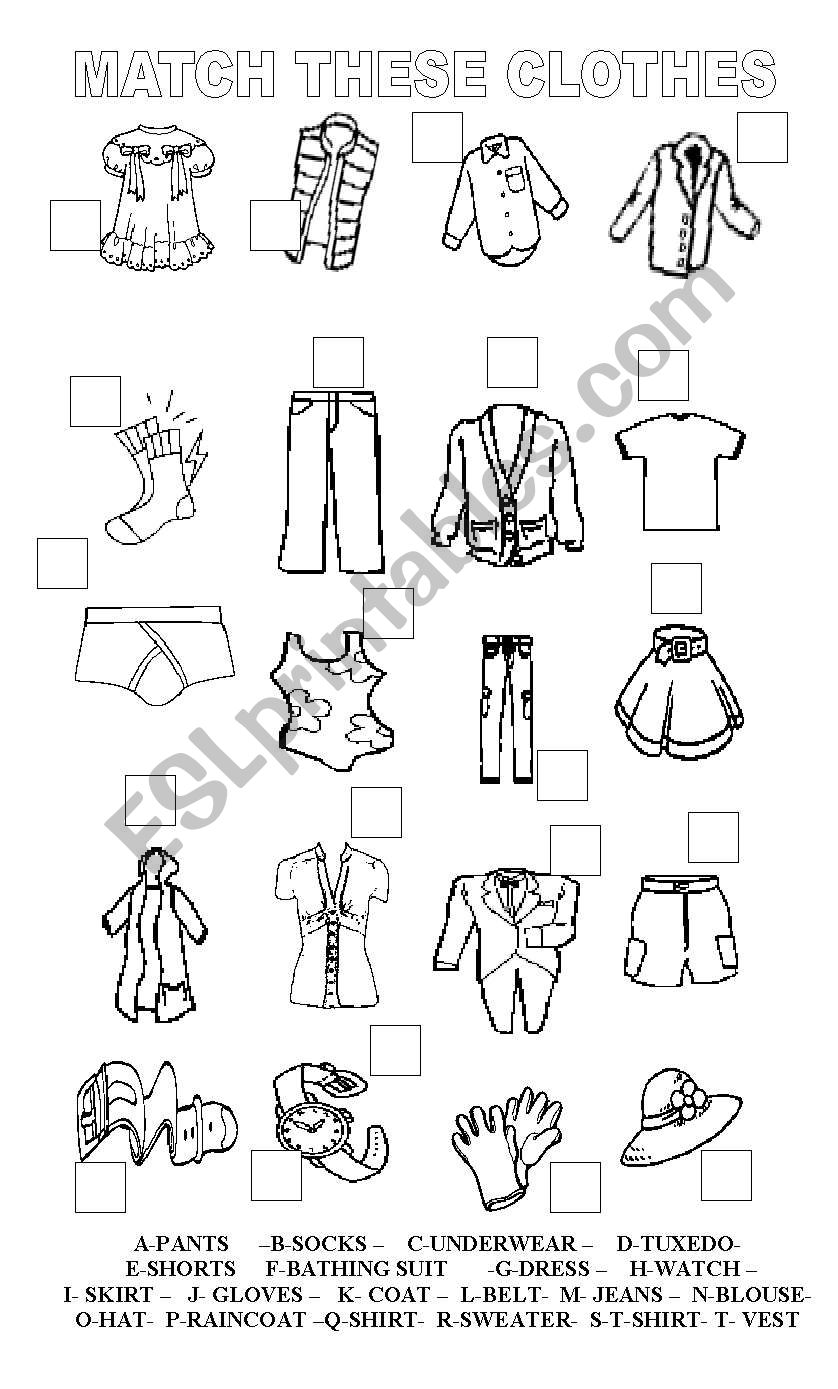 MATCH THESE CLOTHES worksheet