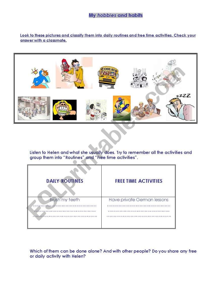 HOBBIES & HABITS worksheet