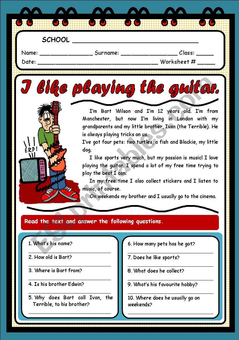 I LIKE PLAYING THE GUITAR (2 PAGES)