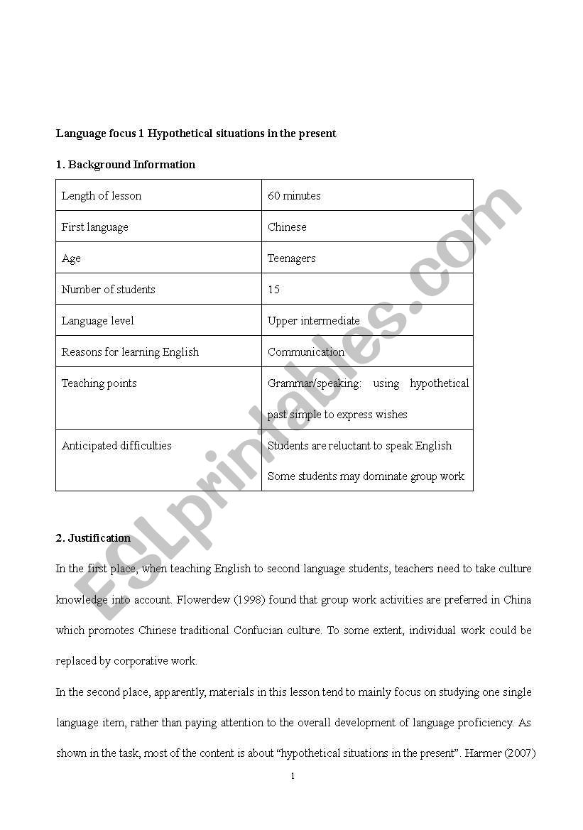 revise hypothetical  worksheet