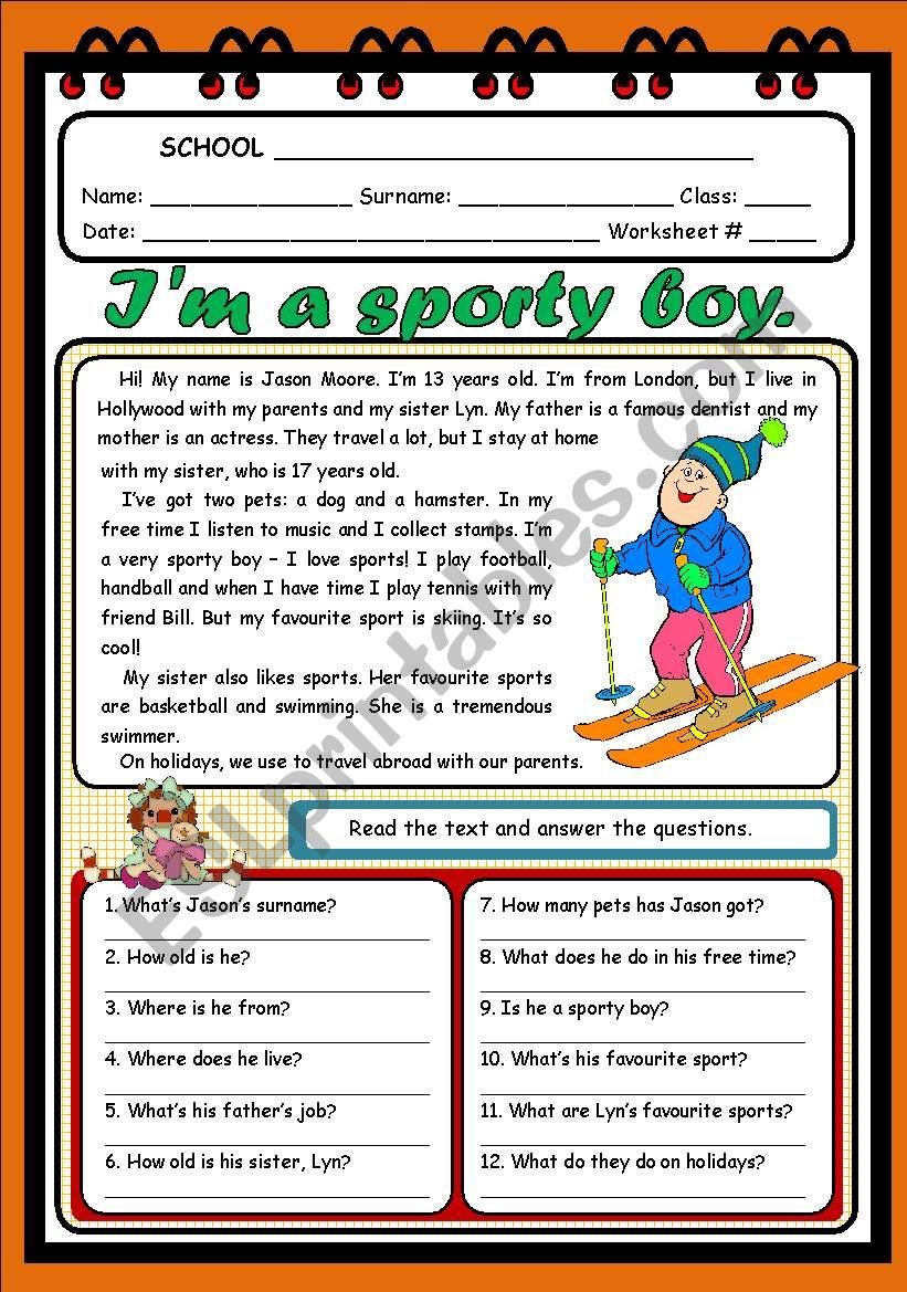IM A SPORTY BOY (2 PAGES) worksheet