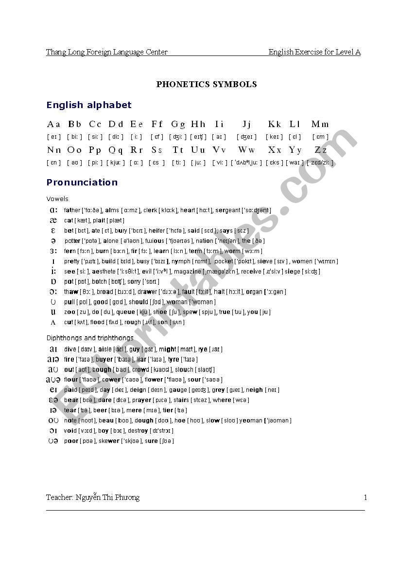 pHONETICS SYMBOL. worksheet