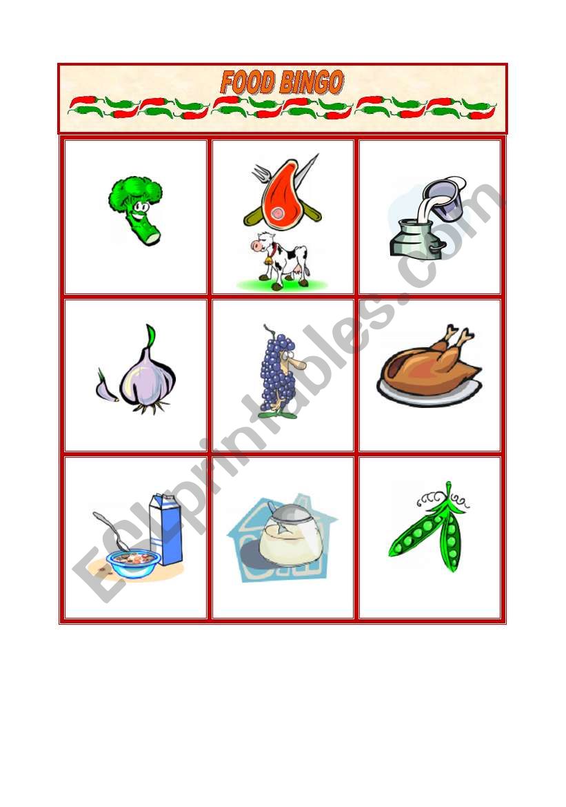 FOOD BINGO 1 (1/2) worksheet