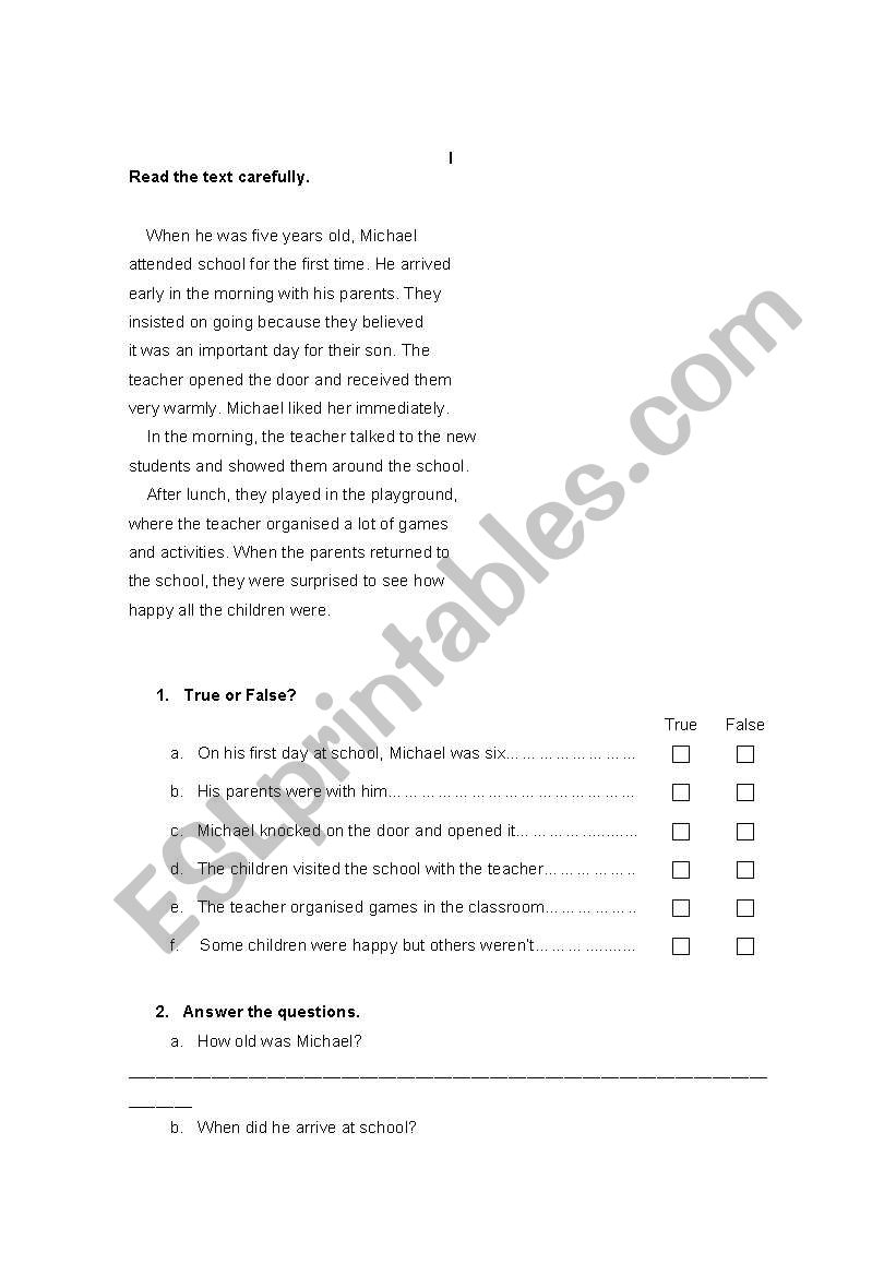 Michael (part 1) worksheet