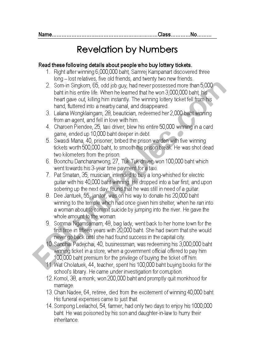 Revelation by Numbers worksheet