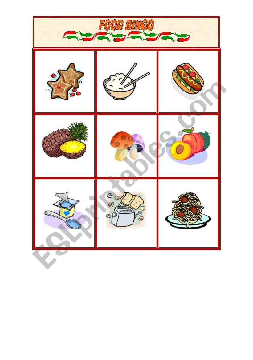 FOOD BINGO 2 (2/2) worksheet