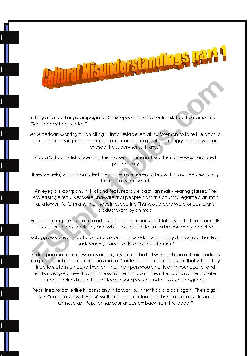 Cultural Misunderstandings part 1 funny conversation comprehension and writing