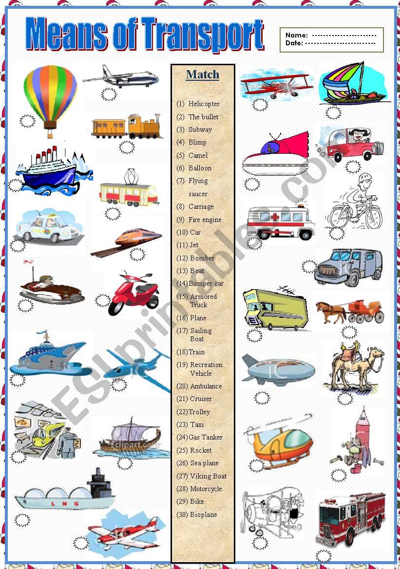 Means of Transport  worksheet