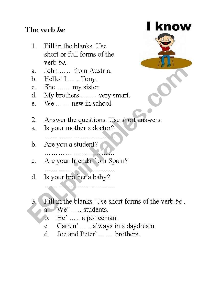 The verb be worksheet