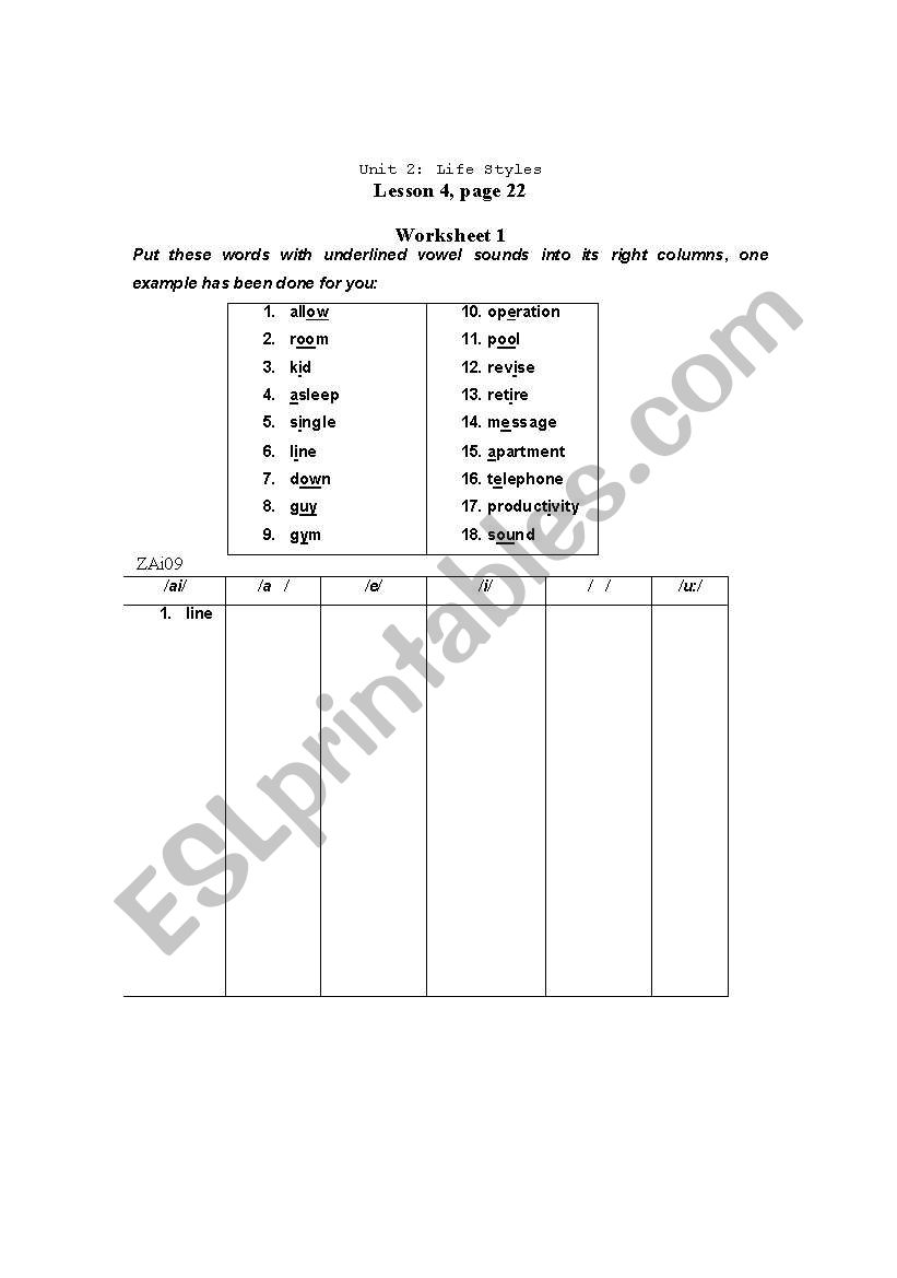 Pronunciation worksheet