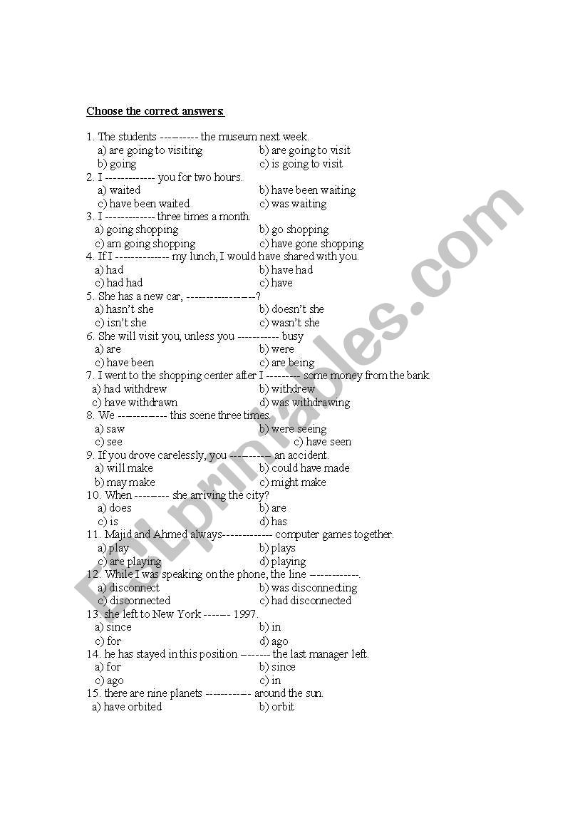 Structure worksheet