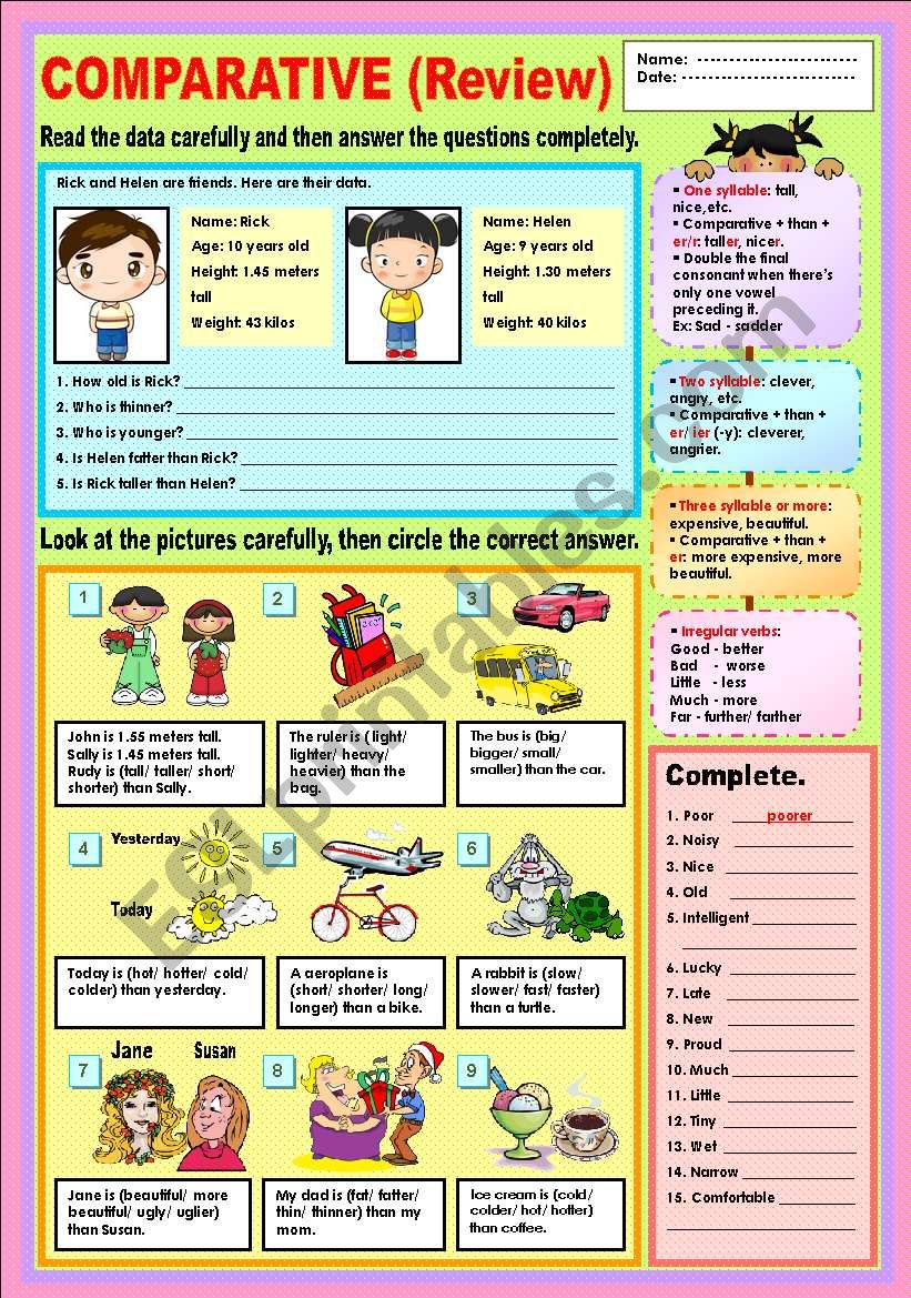 Comparative (REVIEW) worksheet