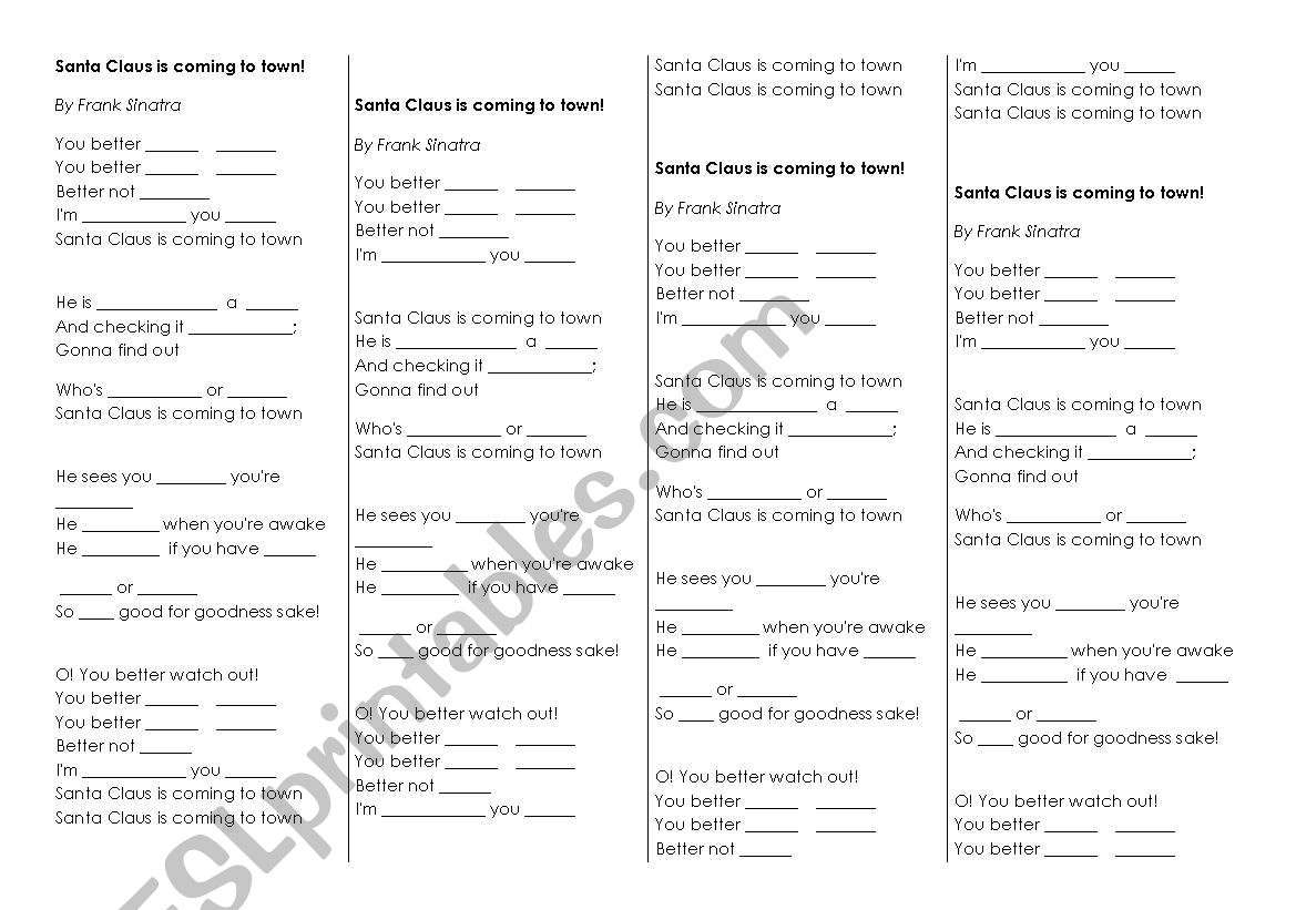 Santa Claus is coming to town worksheet