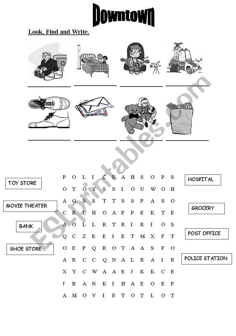 places in a town worksheet