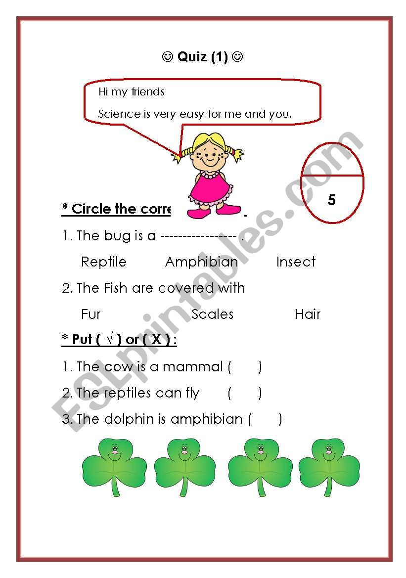 Science ( Type of animals ) worksheet