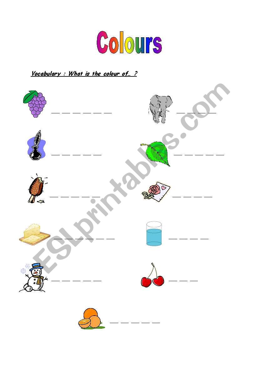 vocabulary - colours worksheet