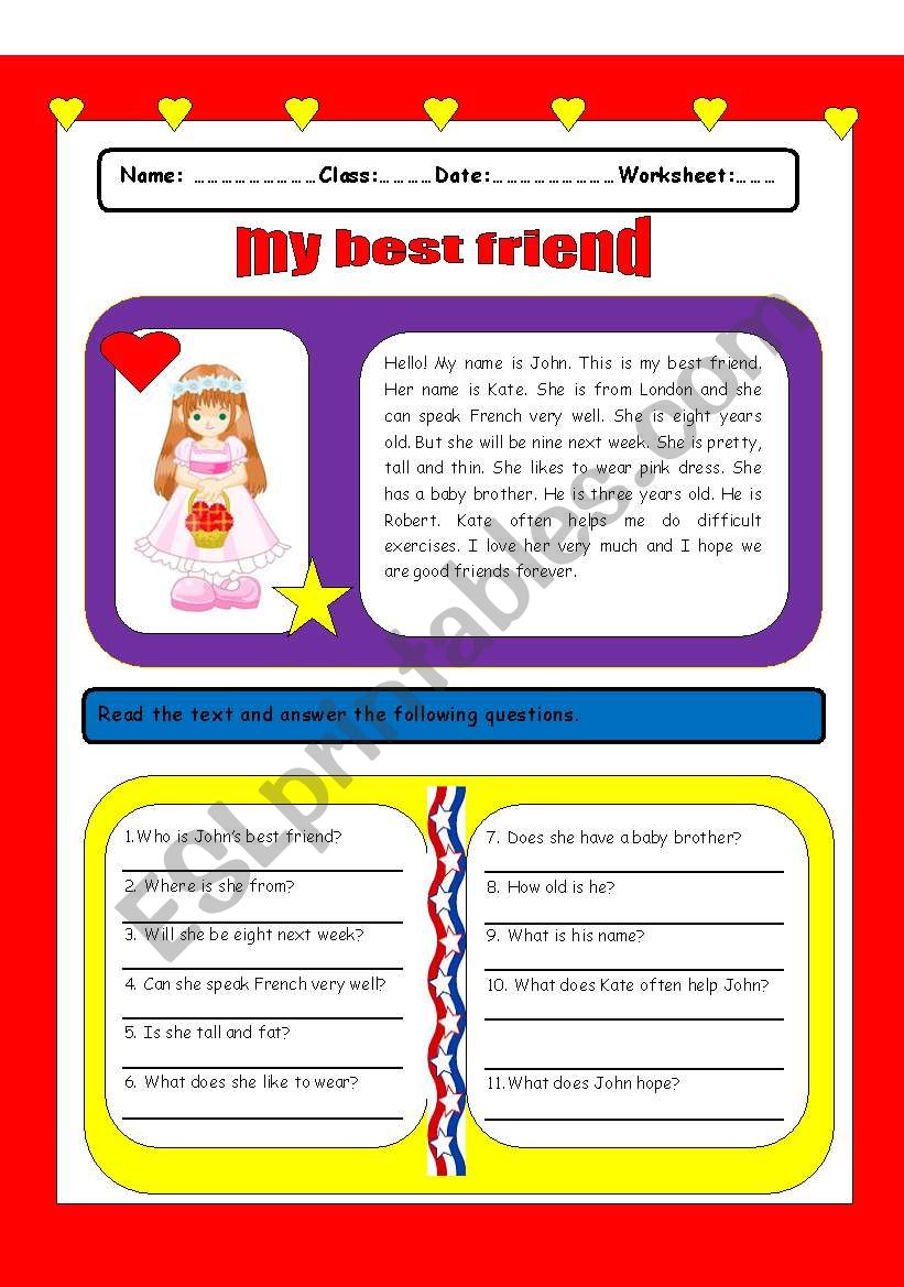 my best friend worksheet