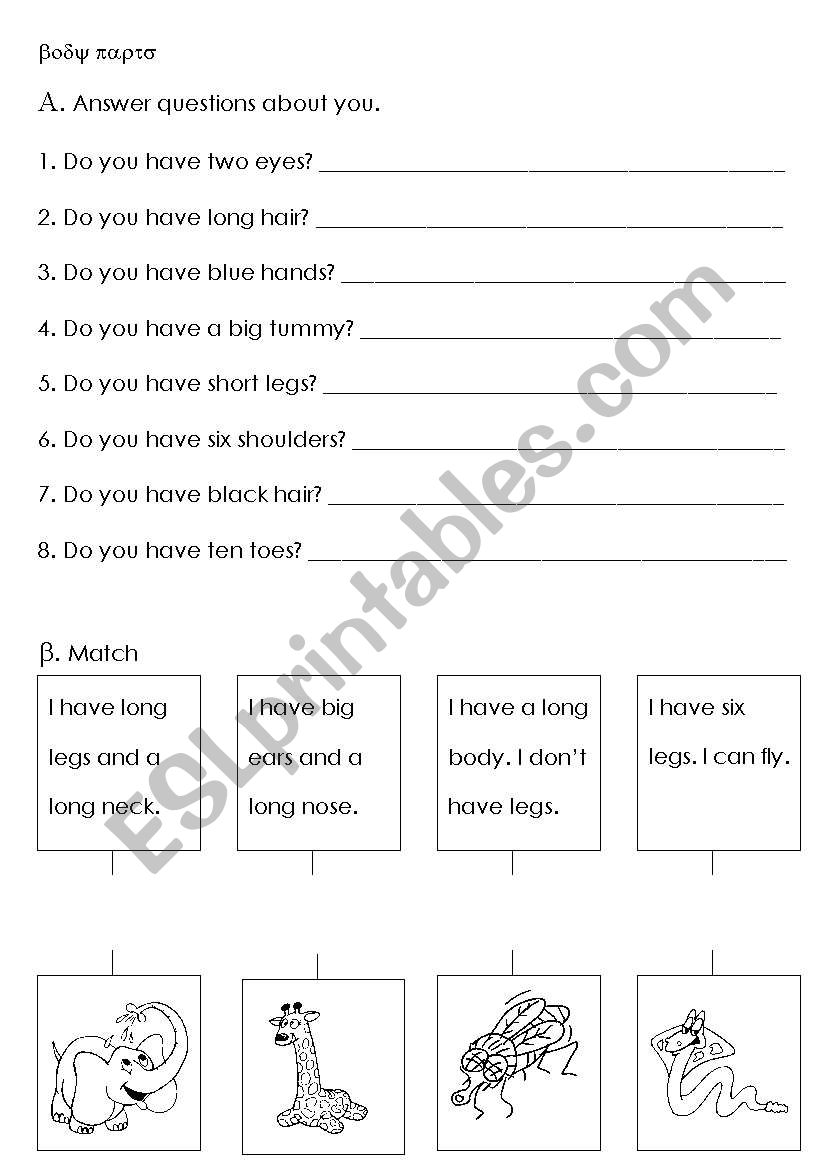 BODY PARTS worksheet