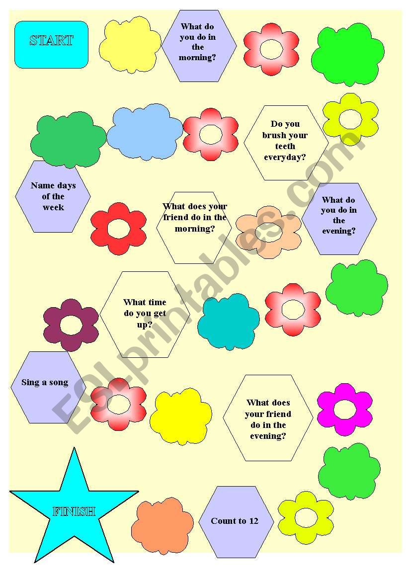 Present Simple board game worksheet