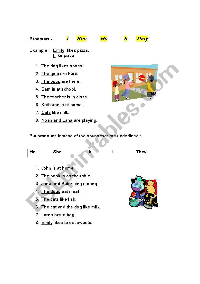 Pronouns worksheet