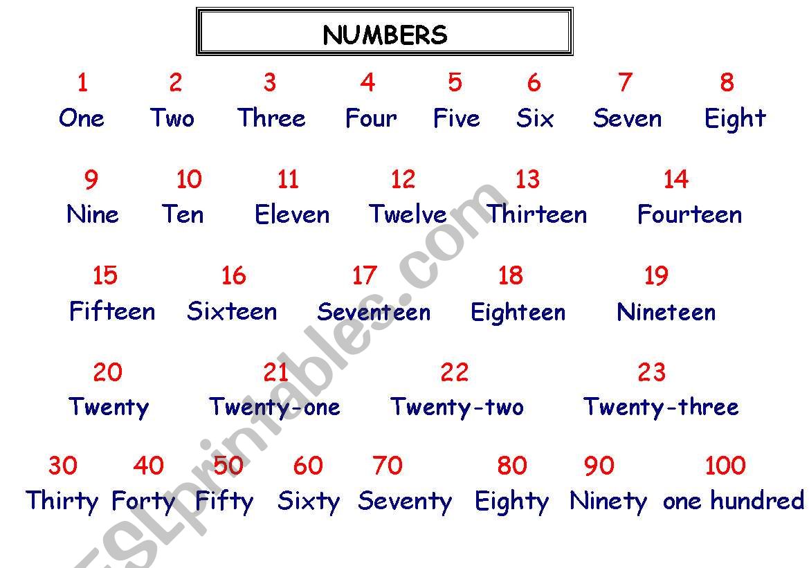 numbers worksheet