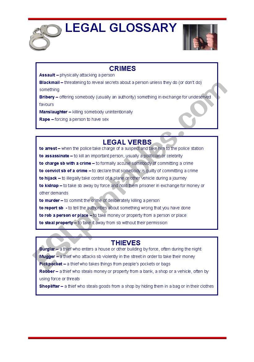 Legal Language worksheet