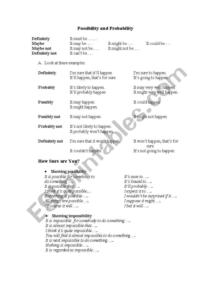 possibilty and probability worksheet