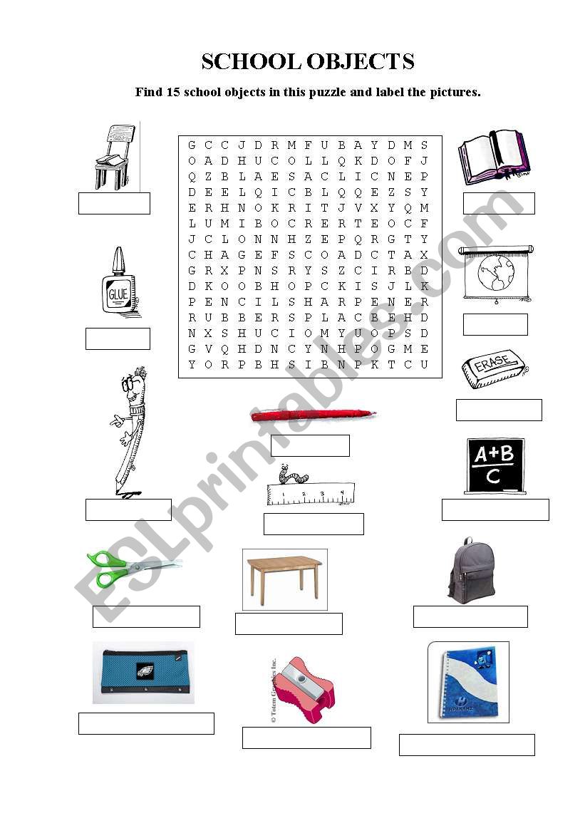 school objects worksheet