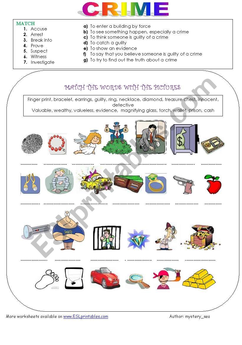 Crime Vocabulary - Pictionary worksheet