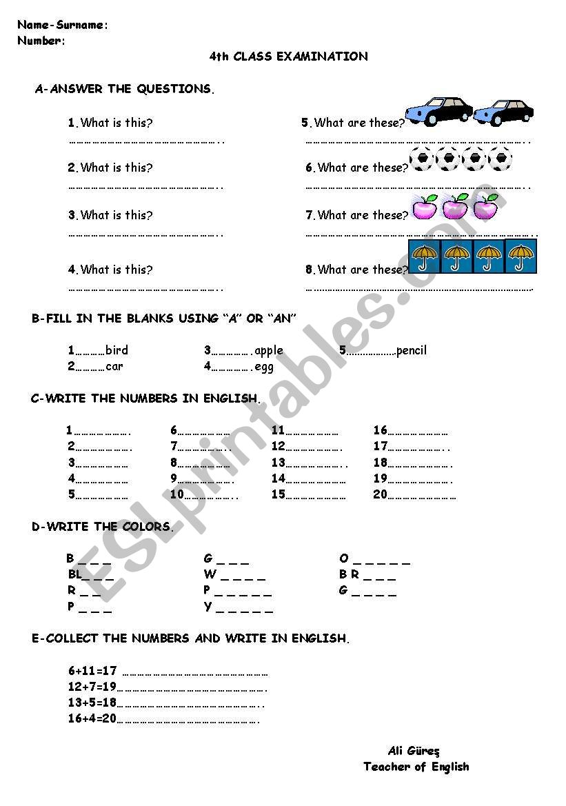 4th grade quiz worksheet