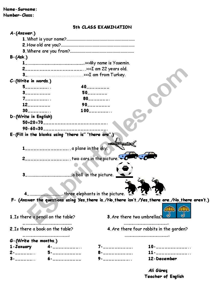 5th grade quiz worksheet