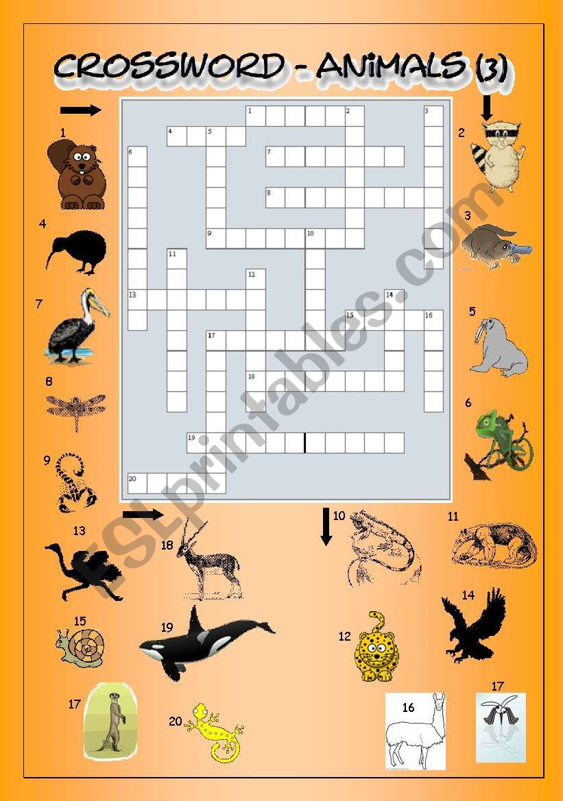 Crossword - Animals 3 (Hard) worksheet