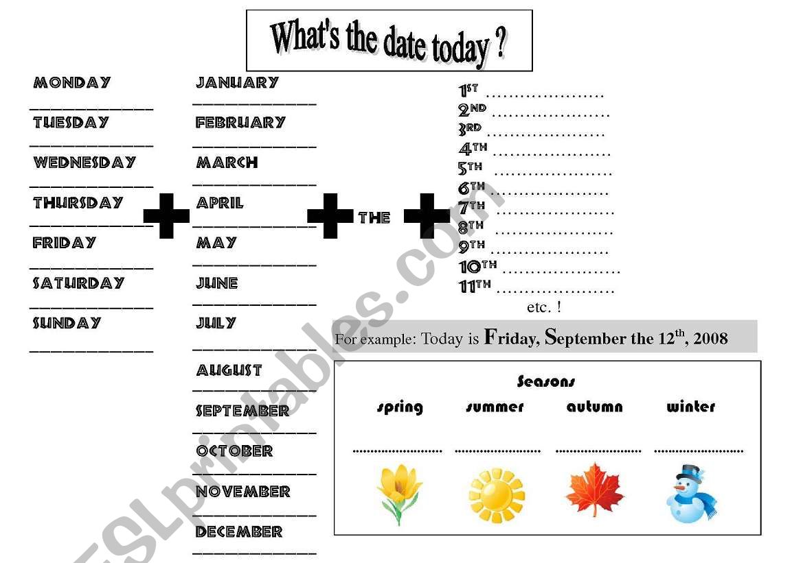 lesson date + season worksheet