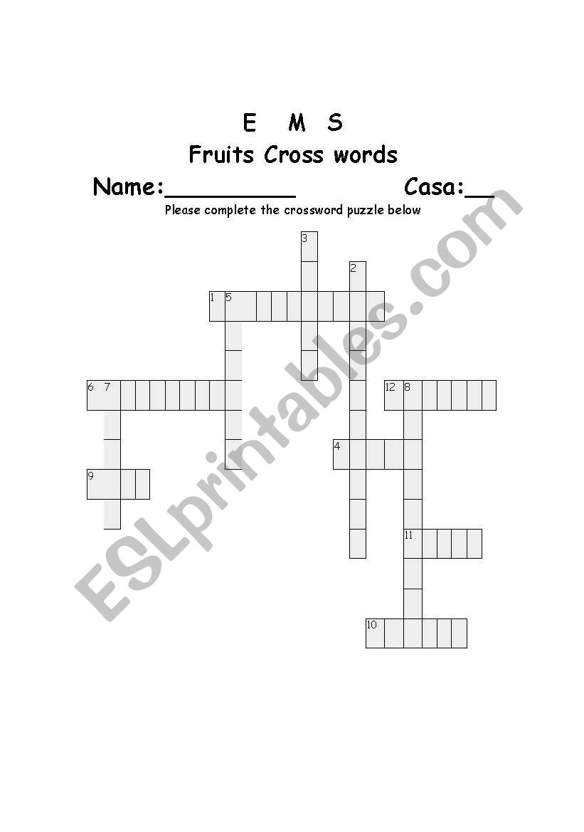 fruiys crosswords worksheet