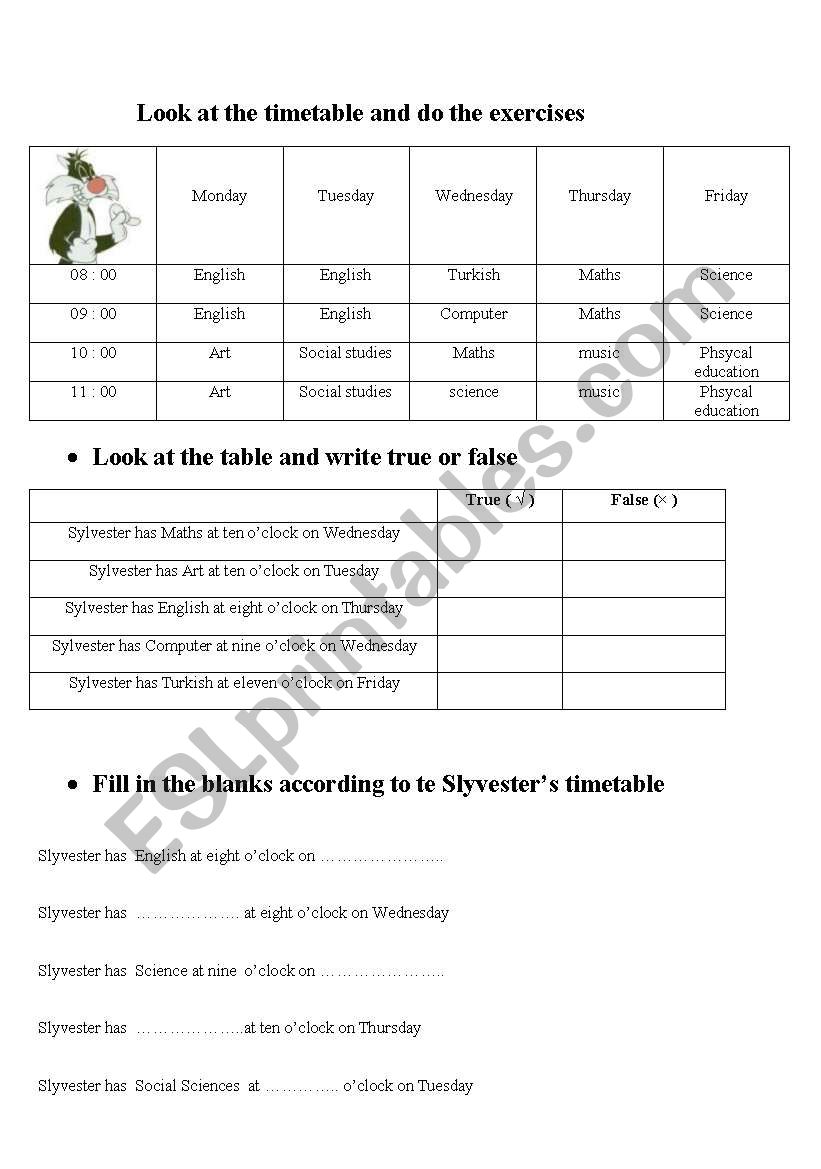 timetables worksheet