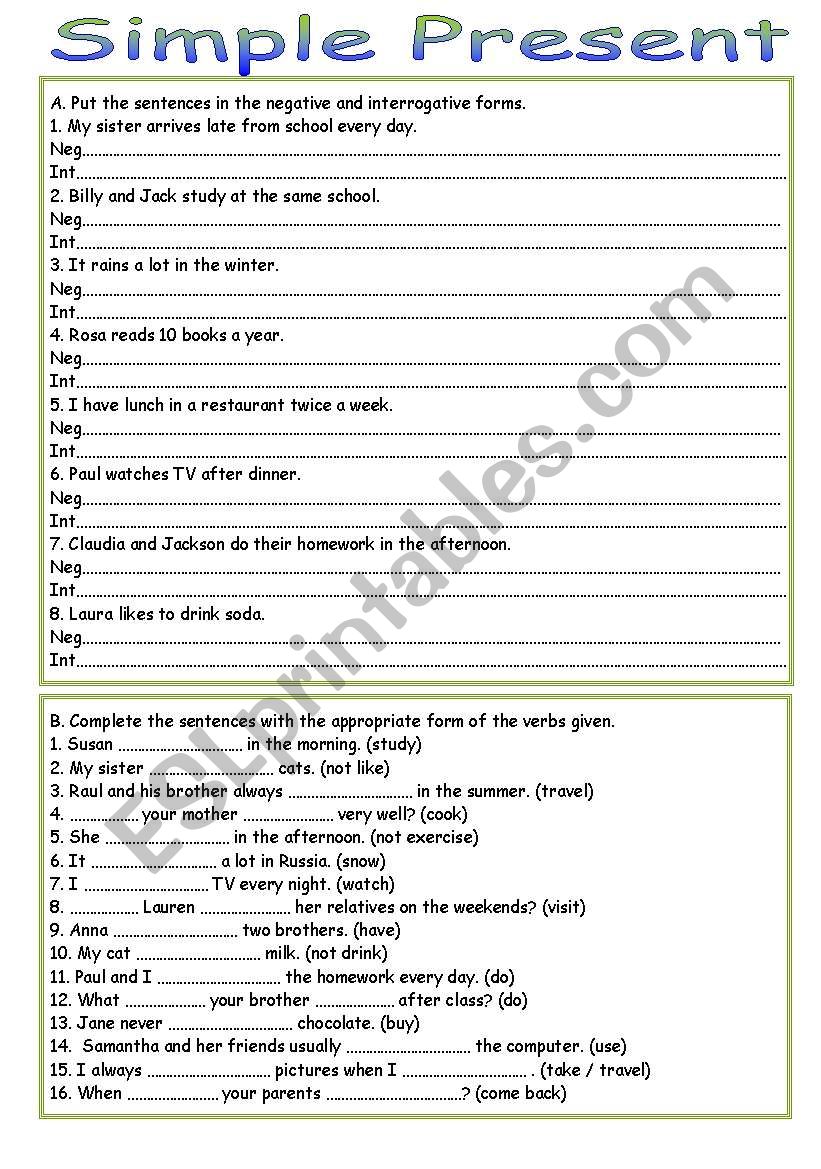 Simple Present I worksheet