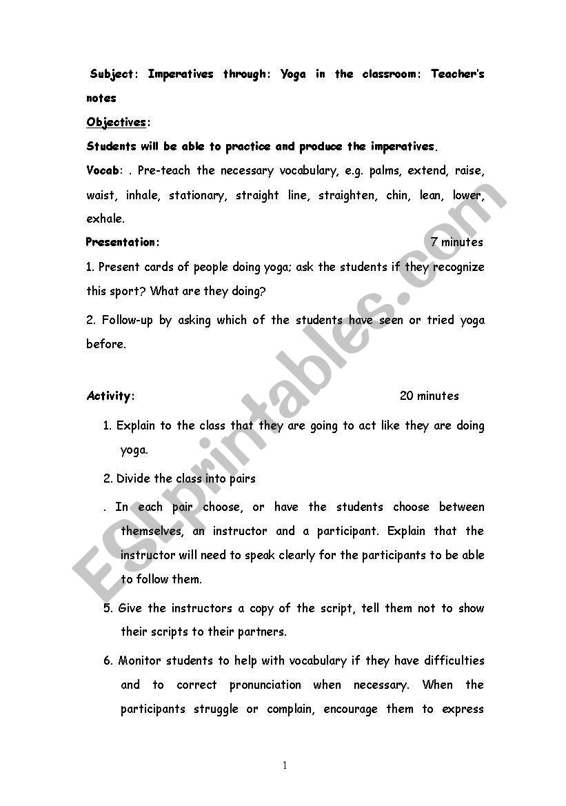 Imperatives worksheet