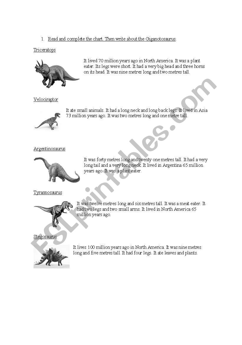 Dinosaurs worksheet