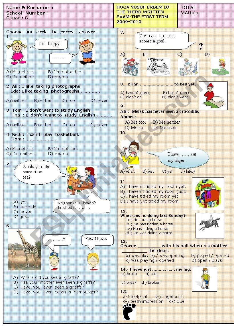 Exam of  8th grades worksheet