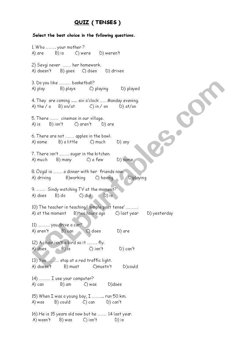 tenses worksheet