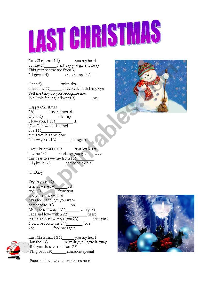 last Christmas worksheet