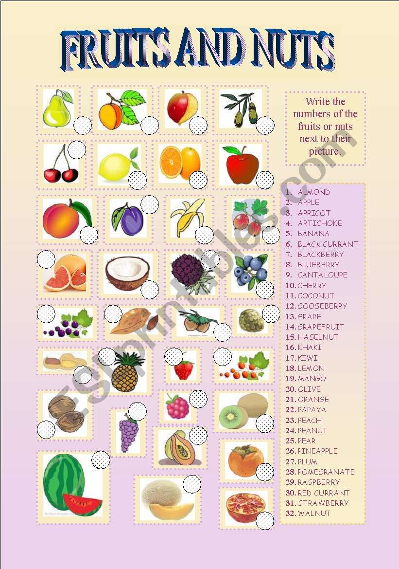 FRUITS AND NUTS worksheet