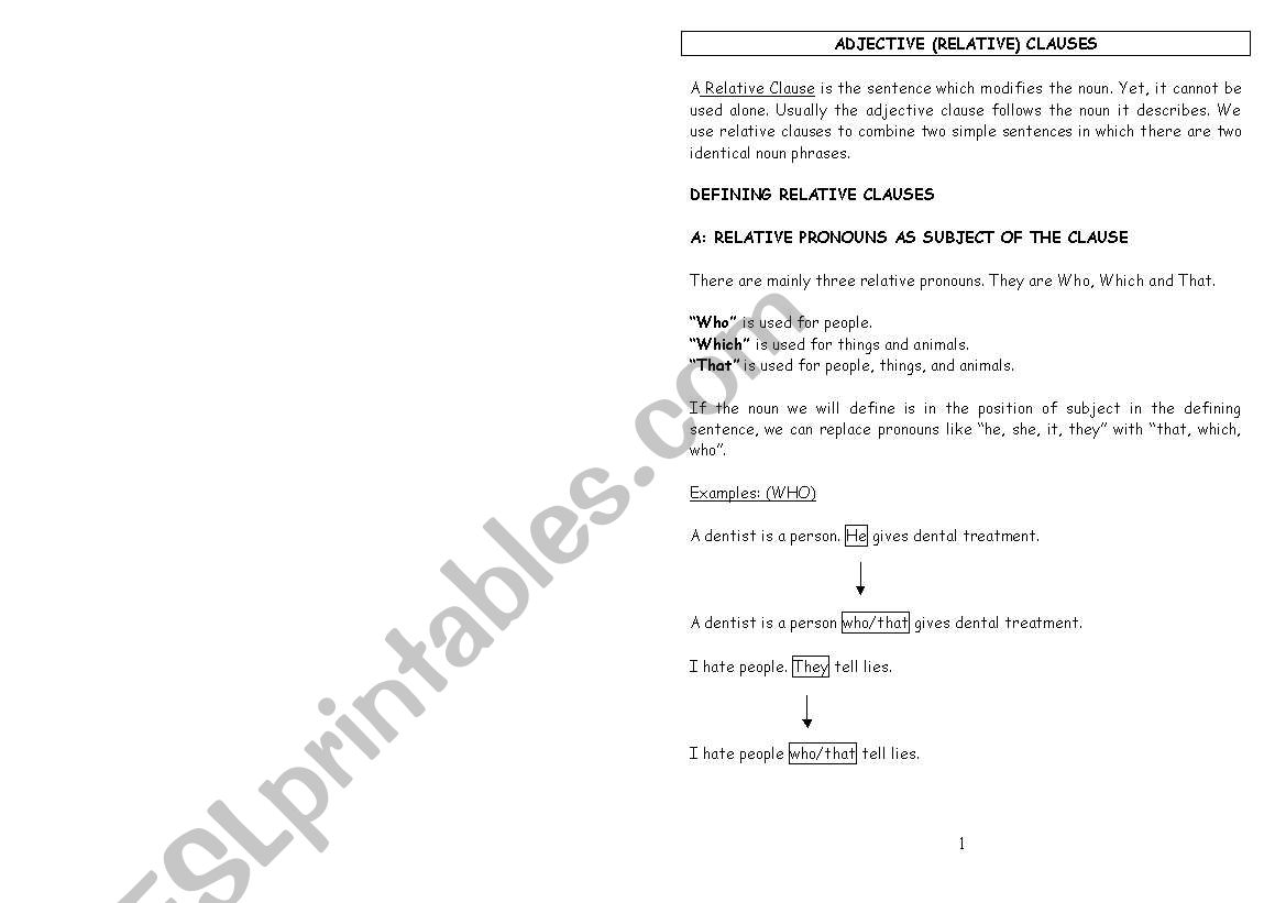 Relative Clauses  worksheet