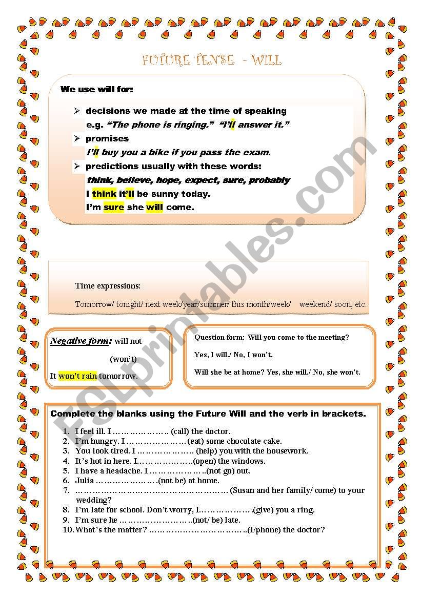 future tenses worksheet