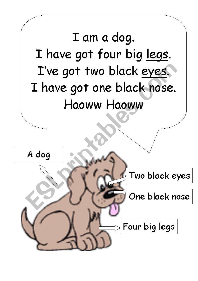 a dog/ body part worksheet