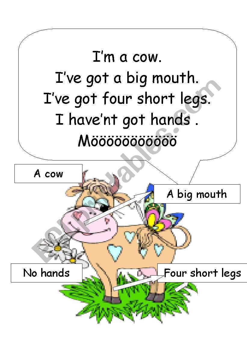 a cow/ body parts  worksheet
