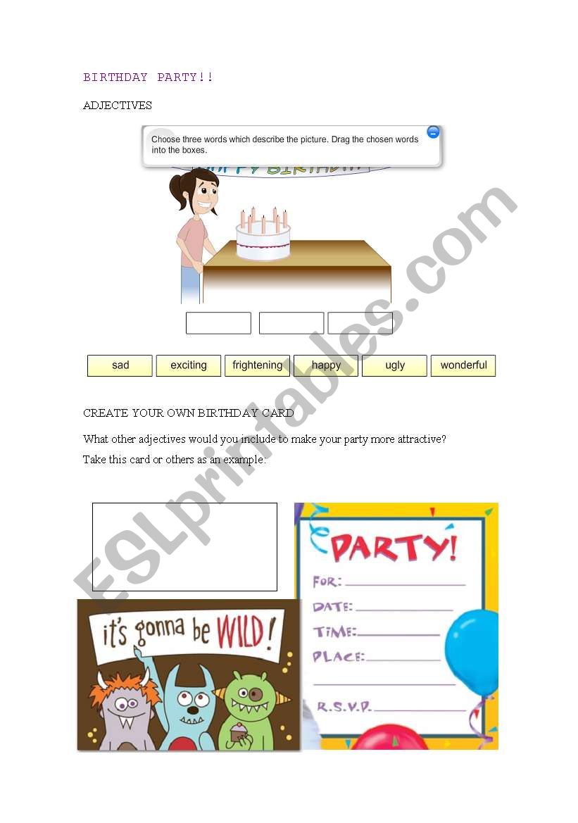 birthday party worksheet