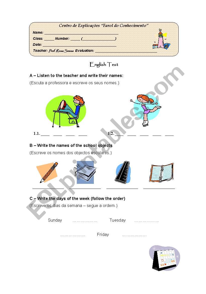 English Test 1 - Part A worksheet