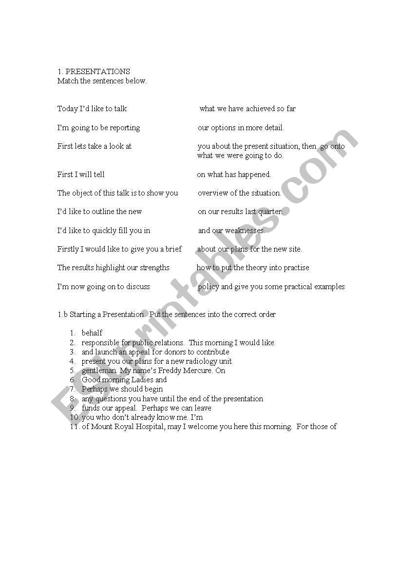 Presentations  worksheet